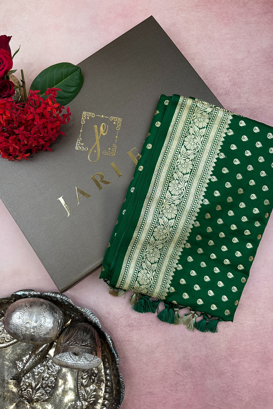 Green Satin Silk Banarasi Dupatta