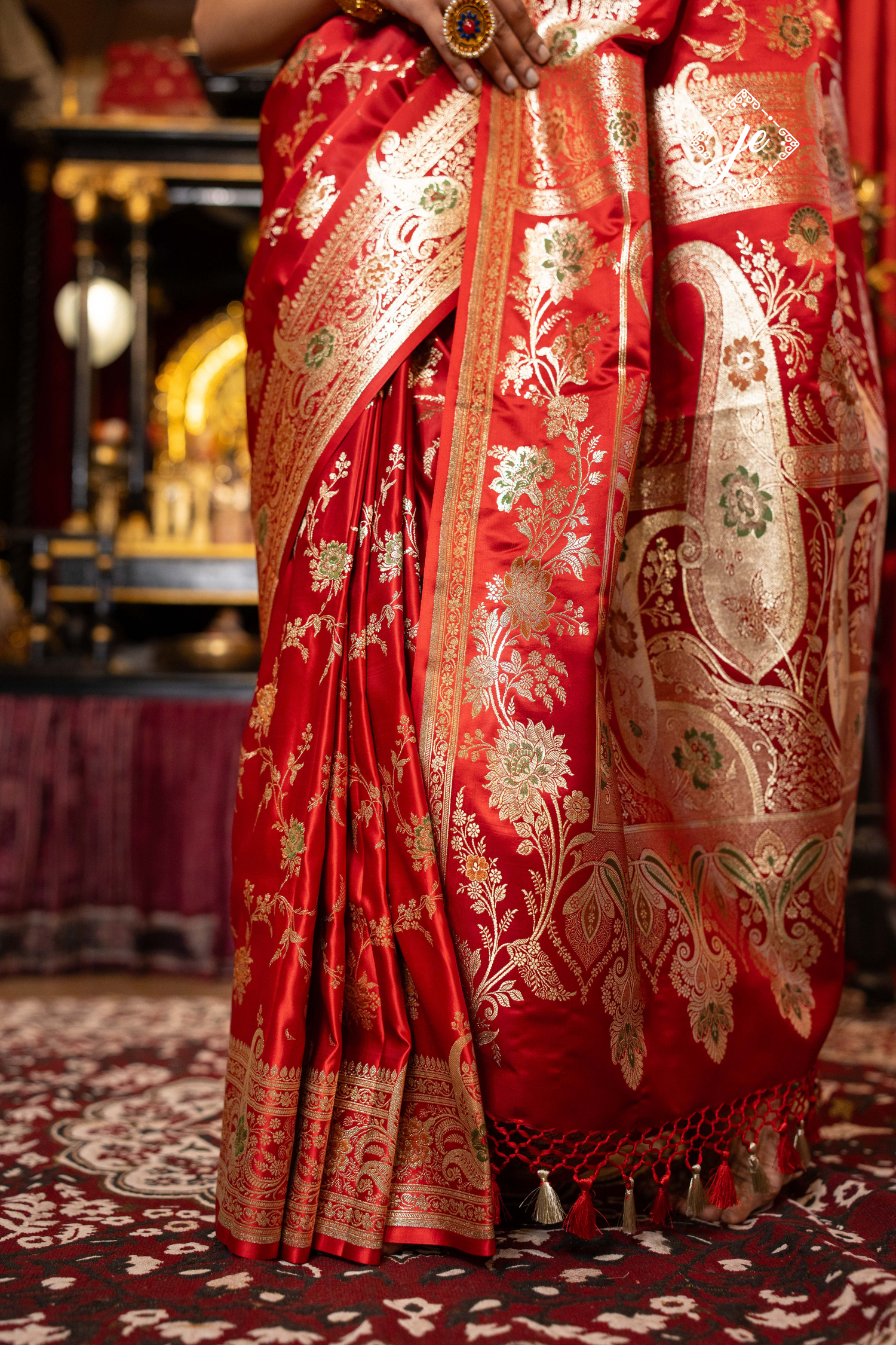 Red Satin Silk Meenakari Jaal Banarasi Saree