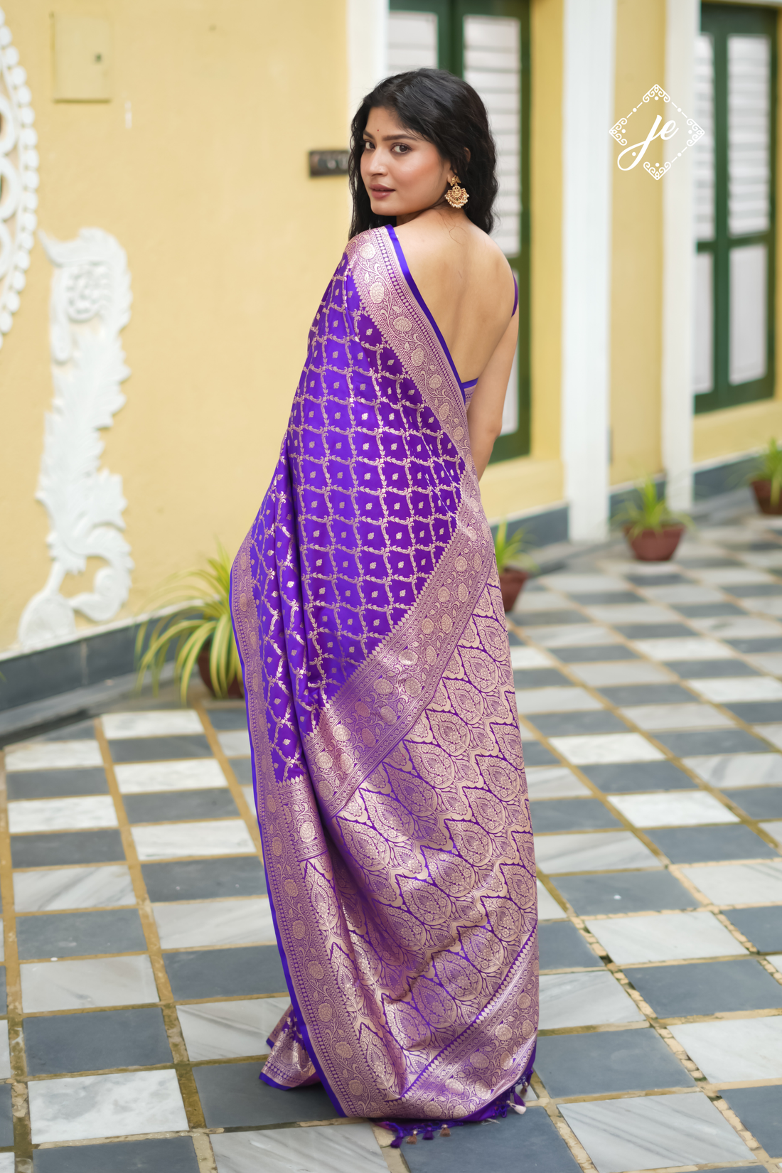 Purple Satin Silk Jaal Banarasi Saree
