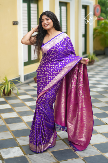 Purple Satin Silk Jaal Banarasi Saree