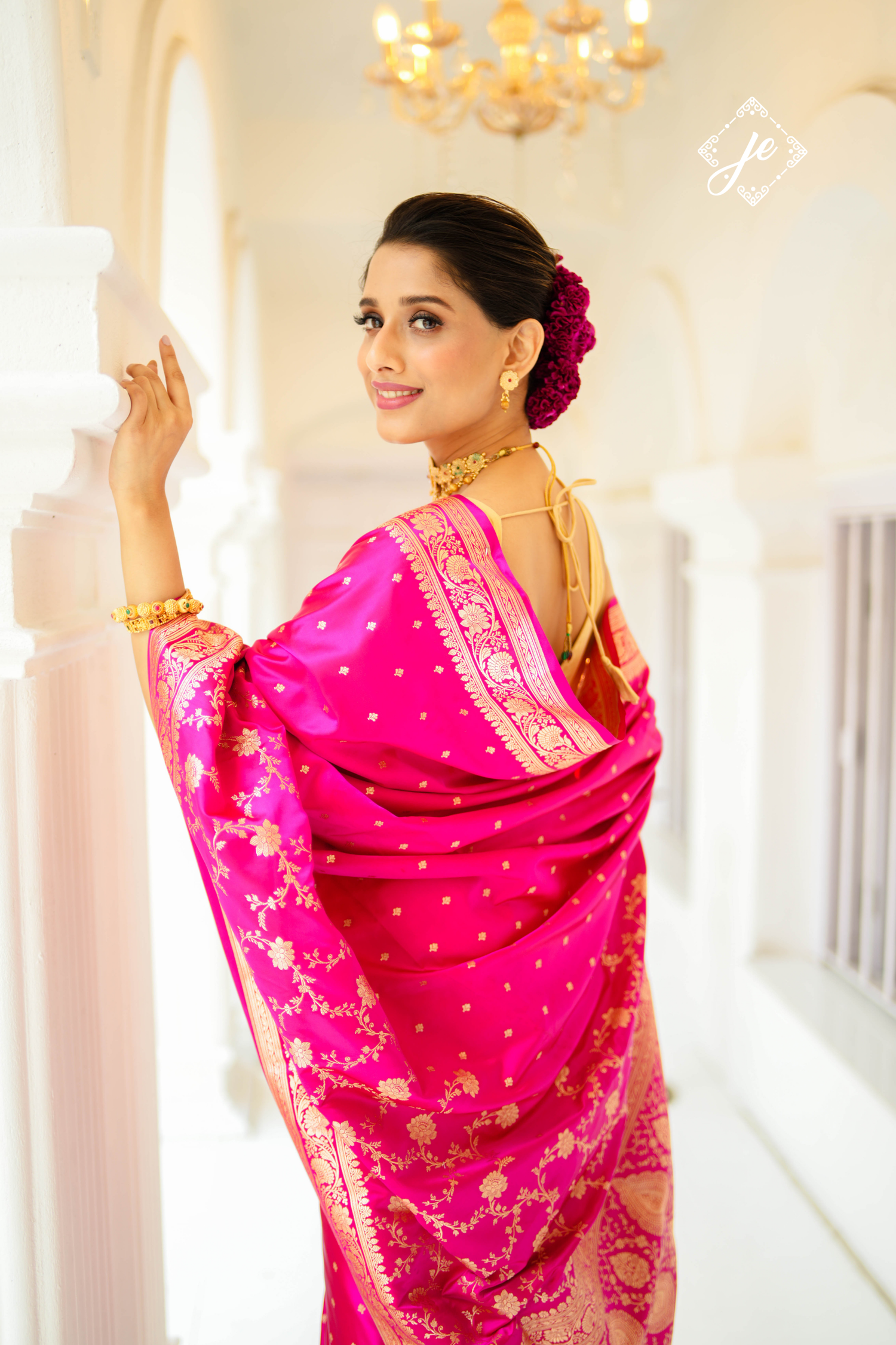 Rani Pink Satin Silk Jaal Banarasi Saree