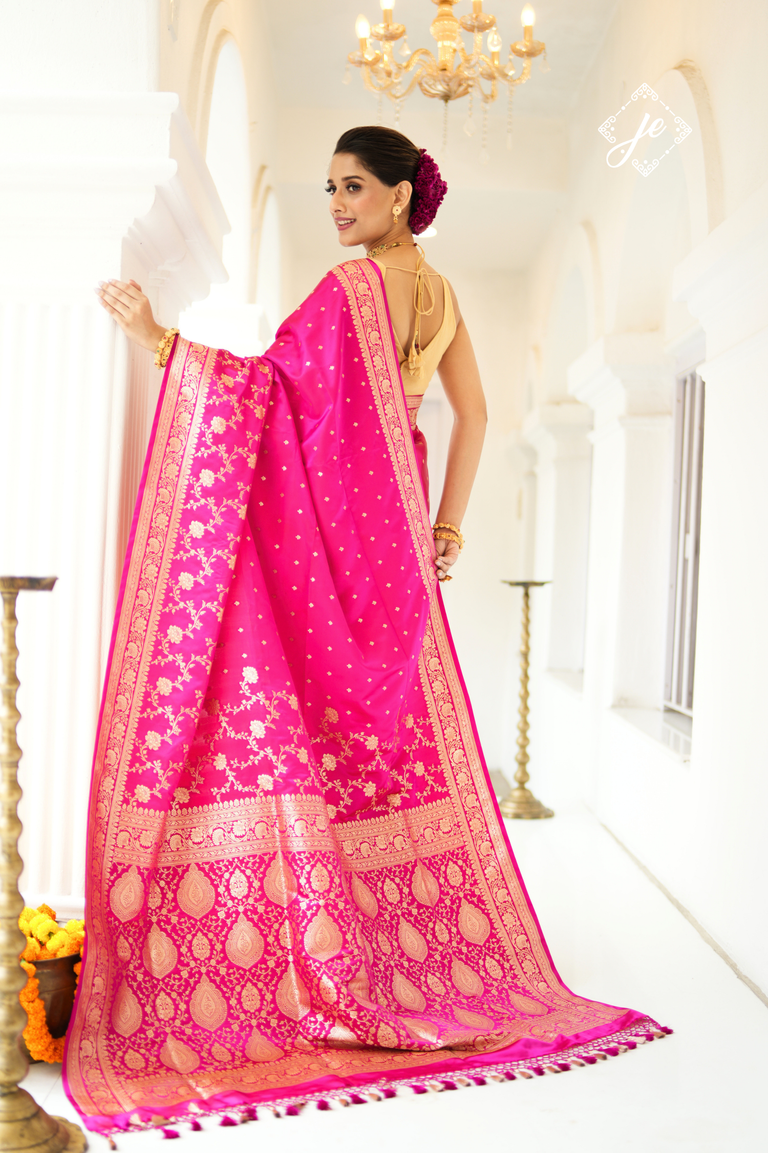 Rani Pink Satin Silk Jaal Banarasi Saree