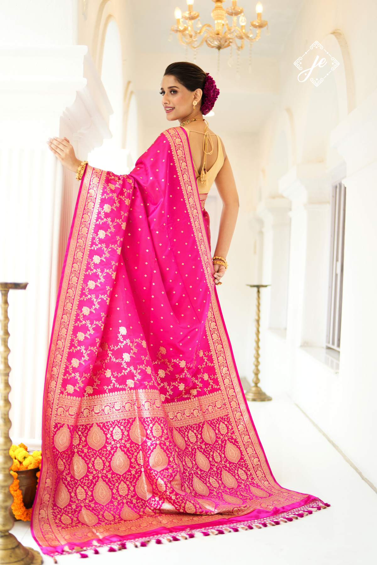 Rani Pink Satin Silk Jaal Banarasi Saree