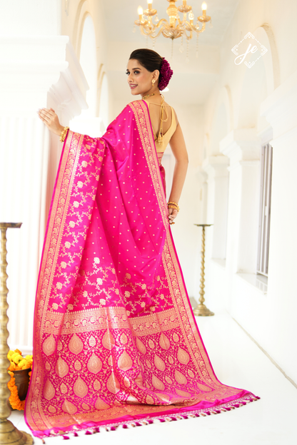 Rani Pink Satin Silk Jaal Banarasi Saree