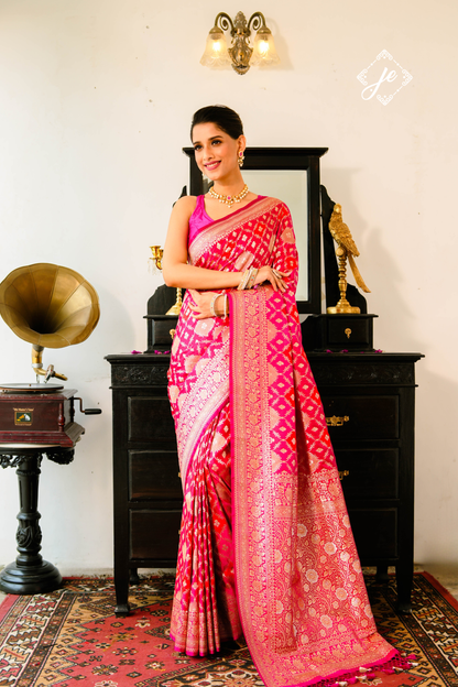 Pink Satin Silk Rangkaat  Banarasi Saree