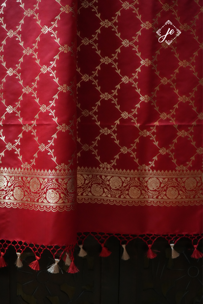 Red Satin Silk Banarasi Dupatta