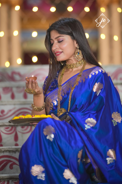 Blue Mashru Silk Banarasi Saree