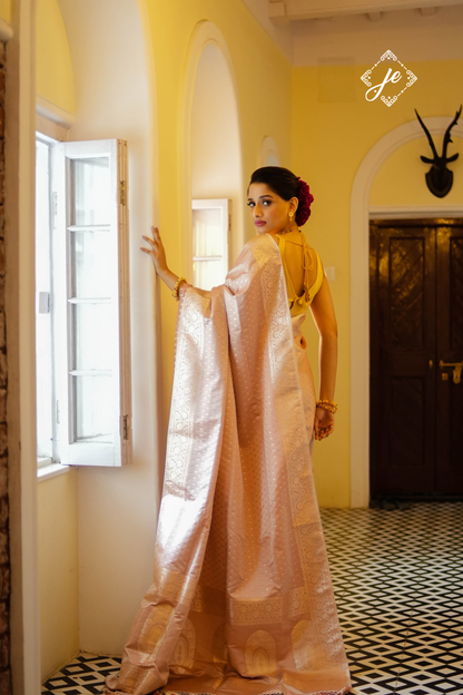 Champagne Satin Silk Buti Banarasi Saree