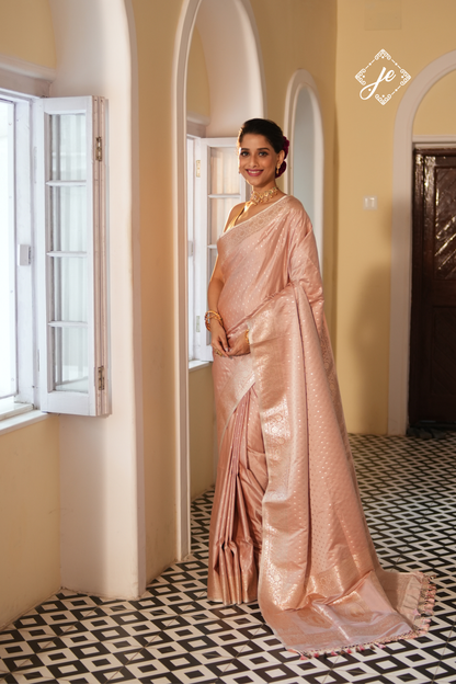Champagne Satin Silk Buti Banarasi Saree
