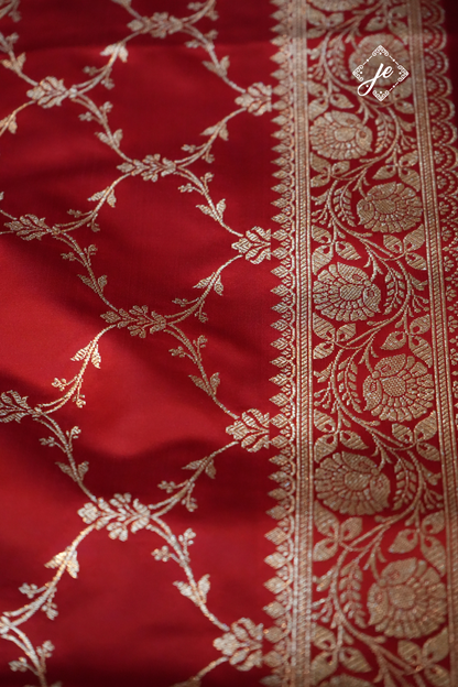 Red Satin Silk Banarasi Dupatta