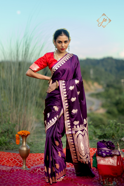 Purple Mashru Silk Banarasi Saree