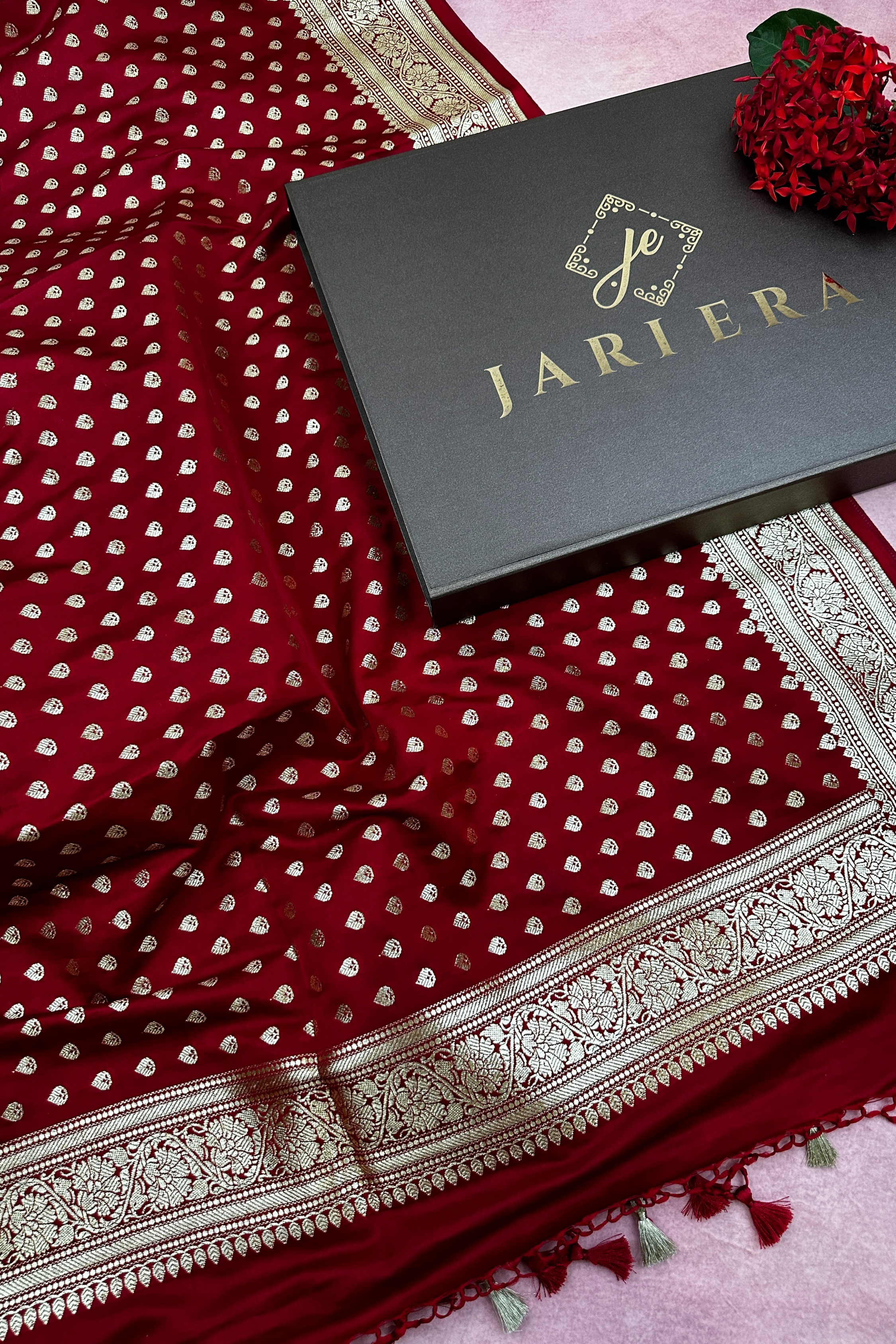 Maroon Satin Silk Banarasi Dupatta