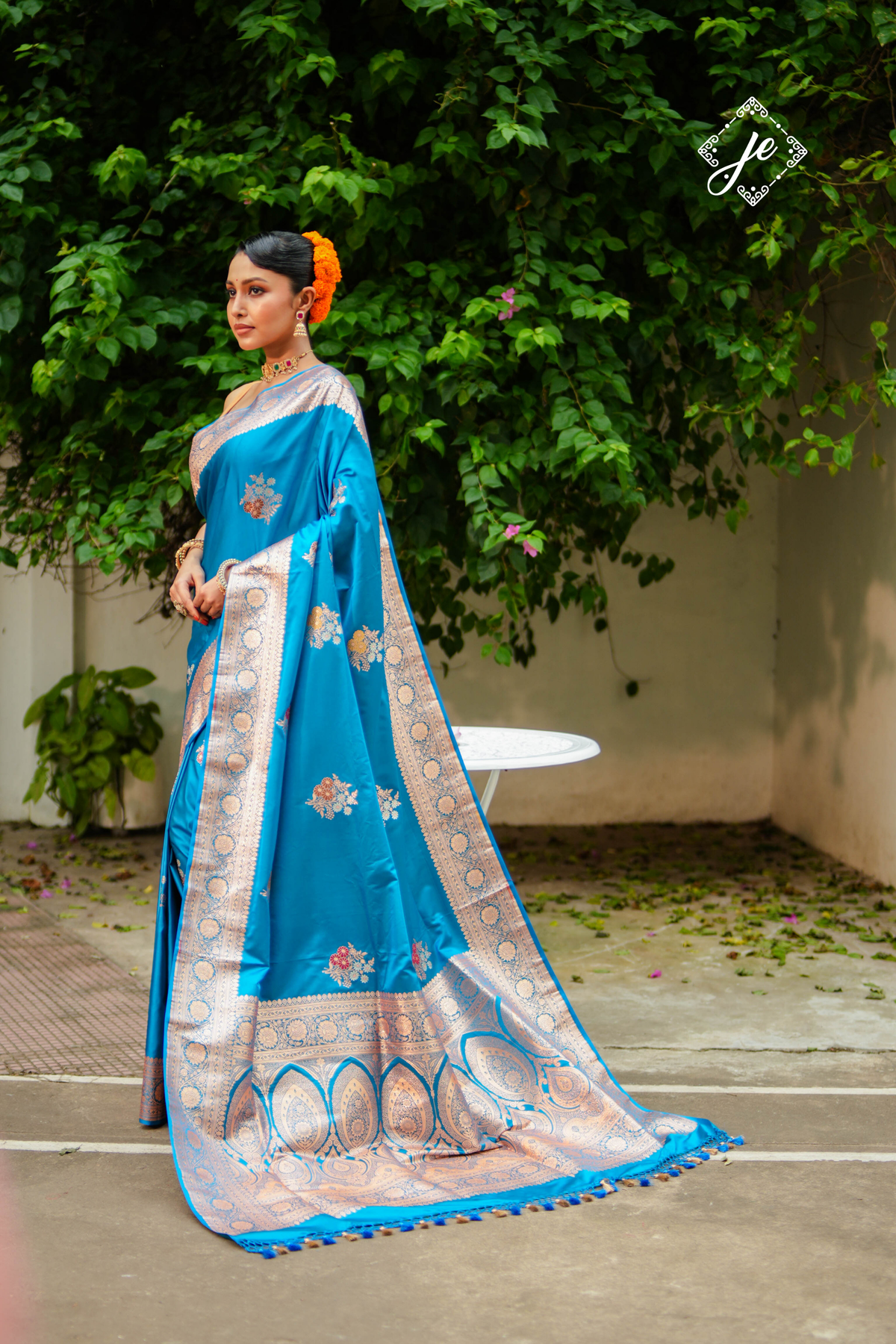 Firozi Satin Silk Meenakari Banarasi Saree