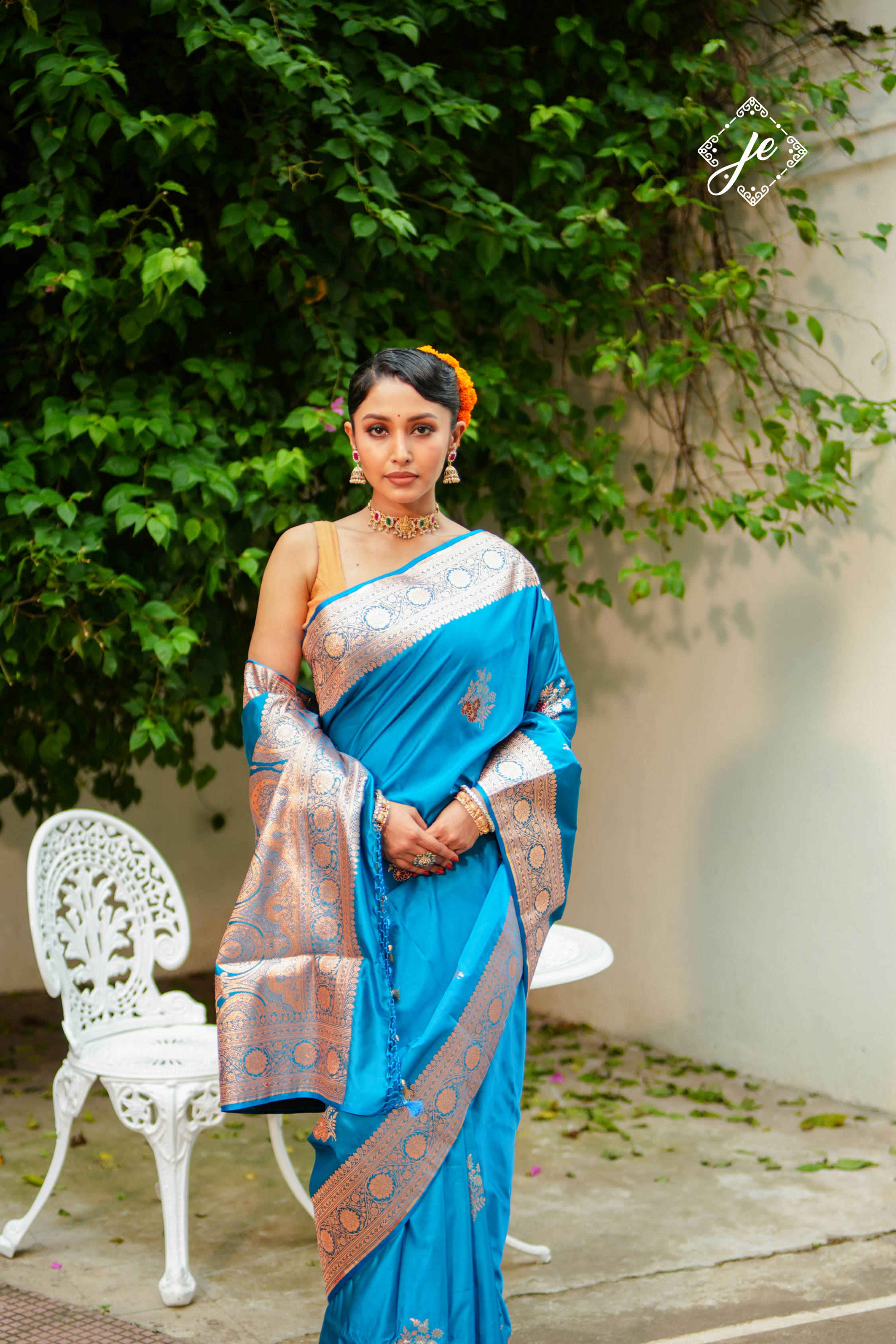 Firozi Satin Silk Meenakari Banarasi Saree