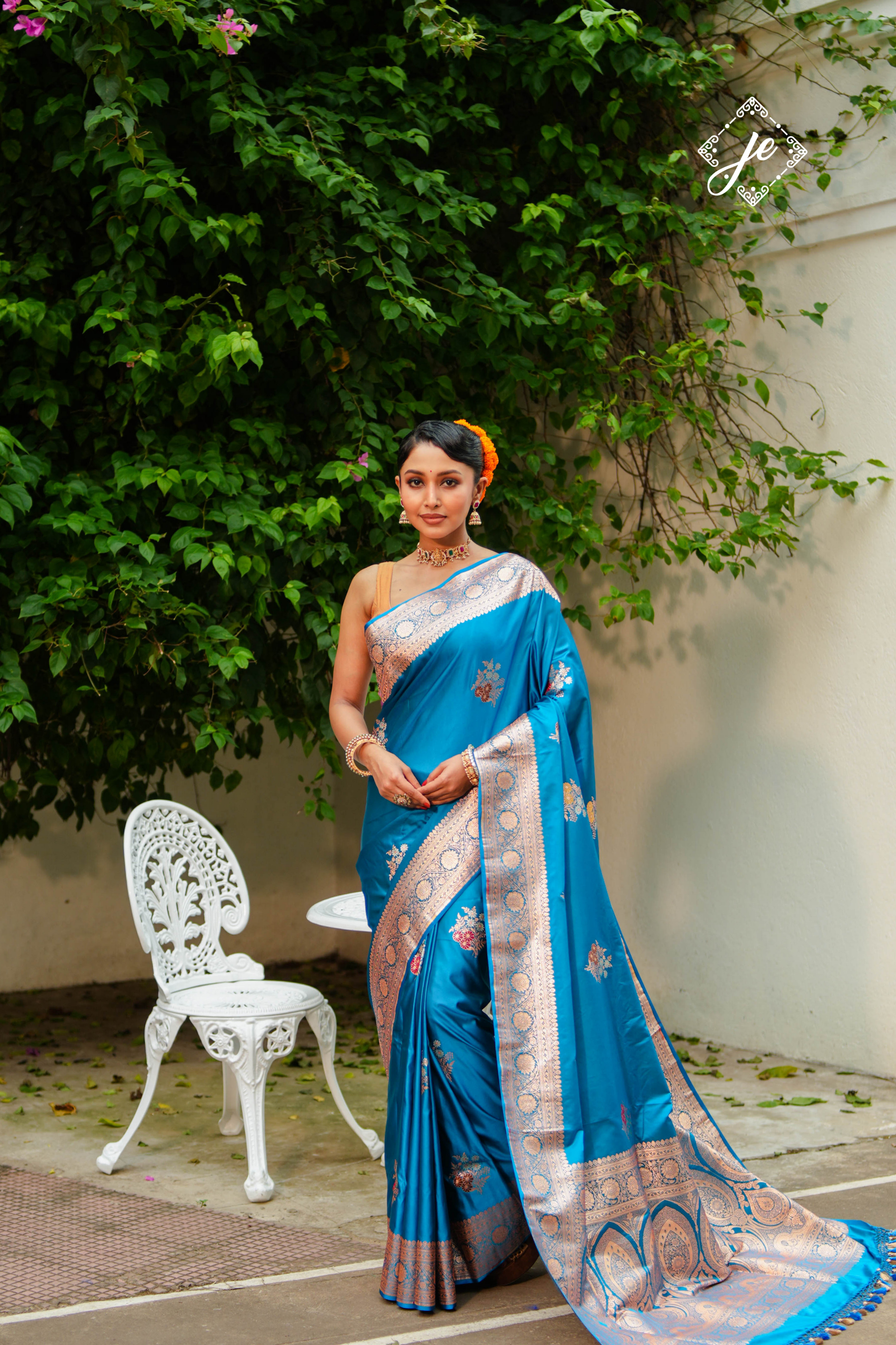 Firozi Satin Silk Meenakari Banarasi Saree