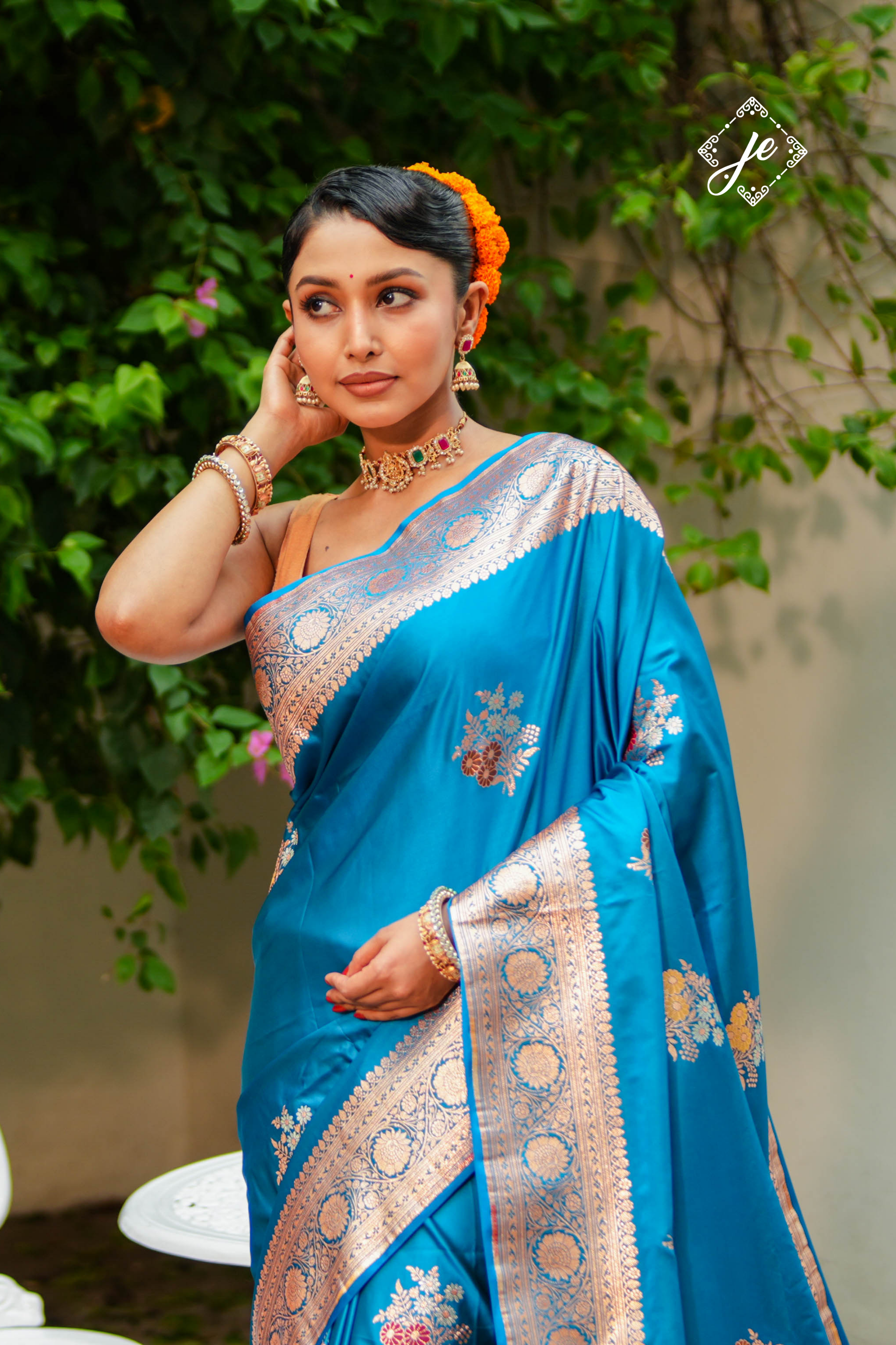 Firozi Satin Silk Meenakari Banarasi Saree