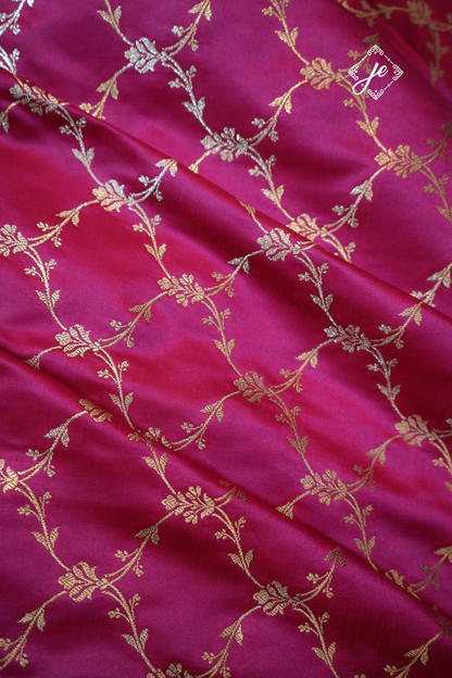 Rani Pink Satin Silk Banarasi Dupatta