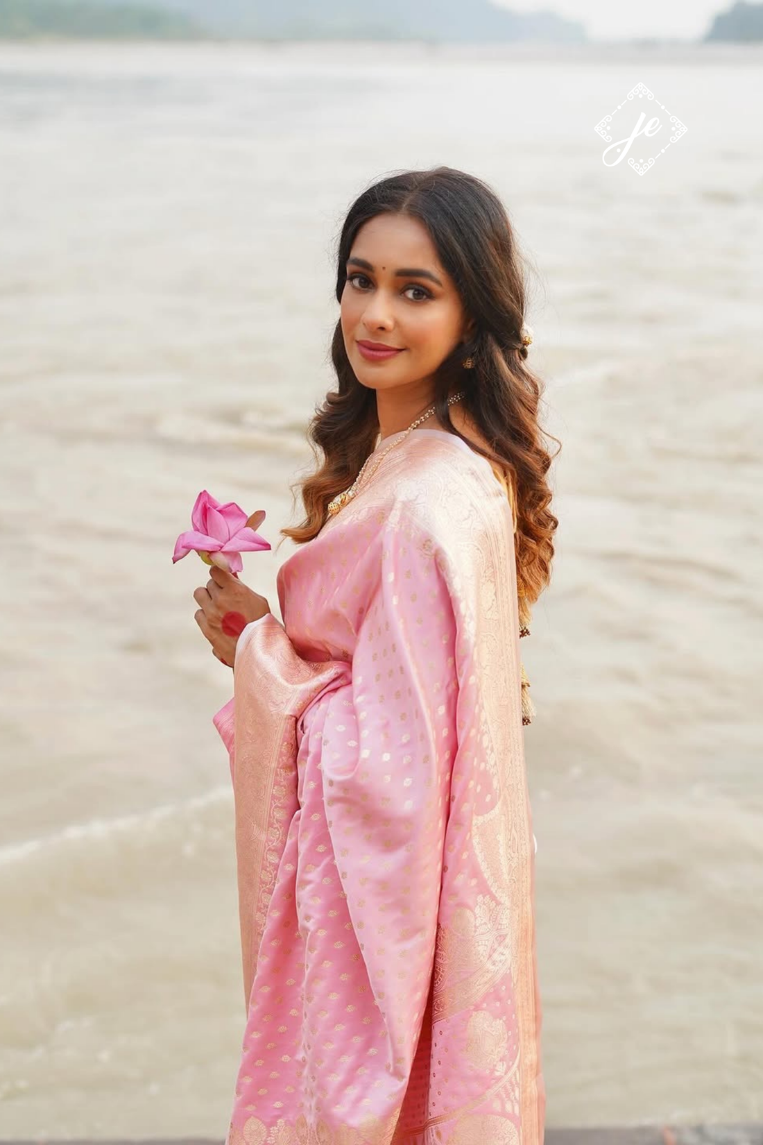 Pastel Pink Satin Silk Banarasi Saree