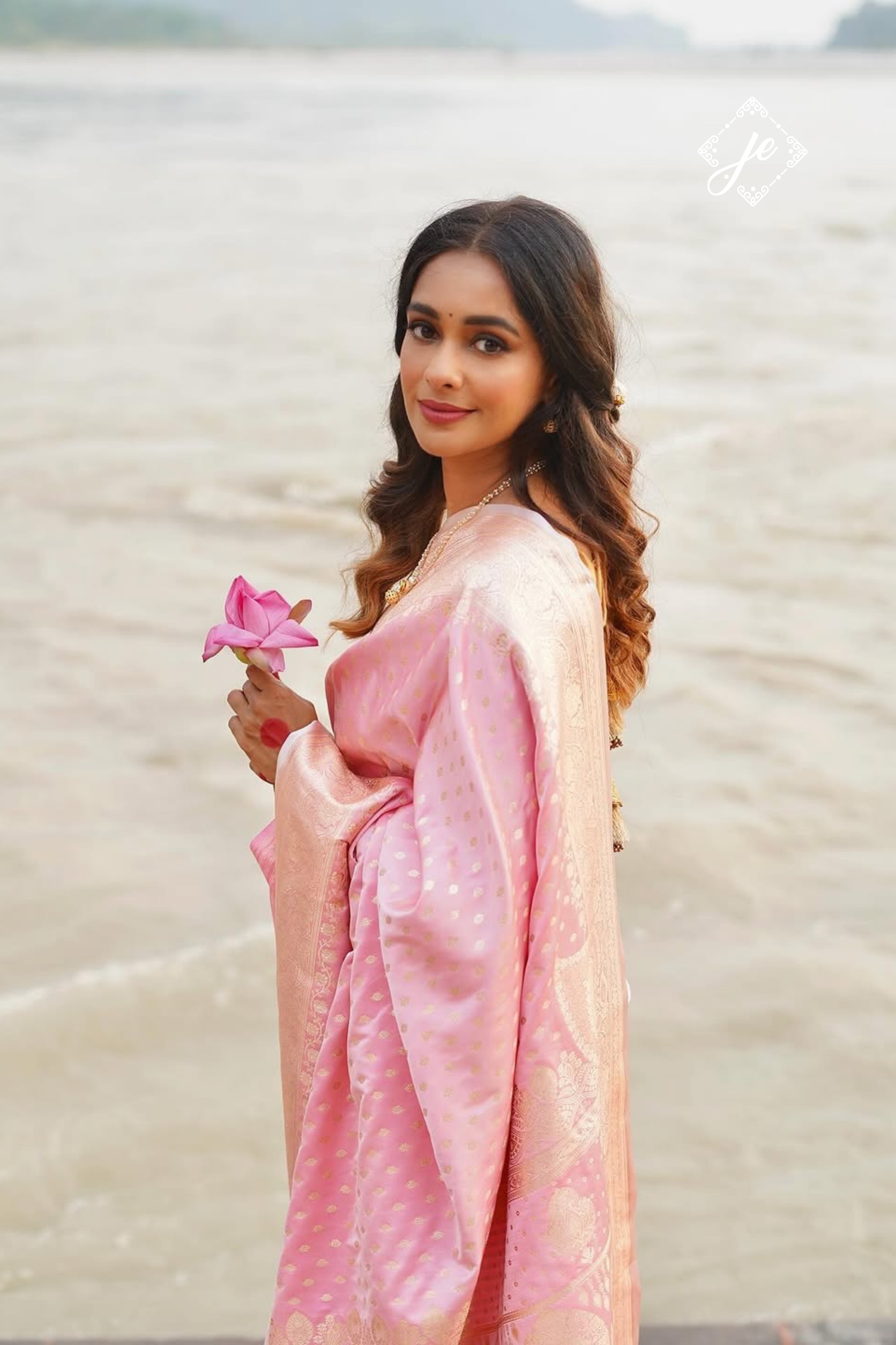 Pastel Pink Satin Silk Banarasi Saree