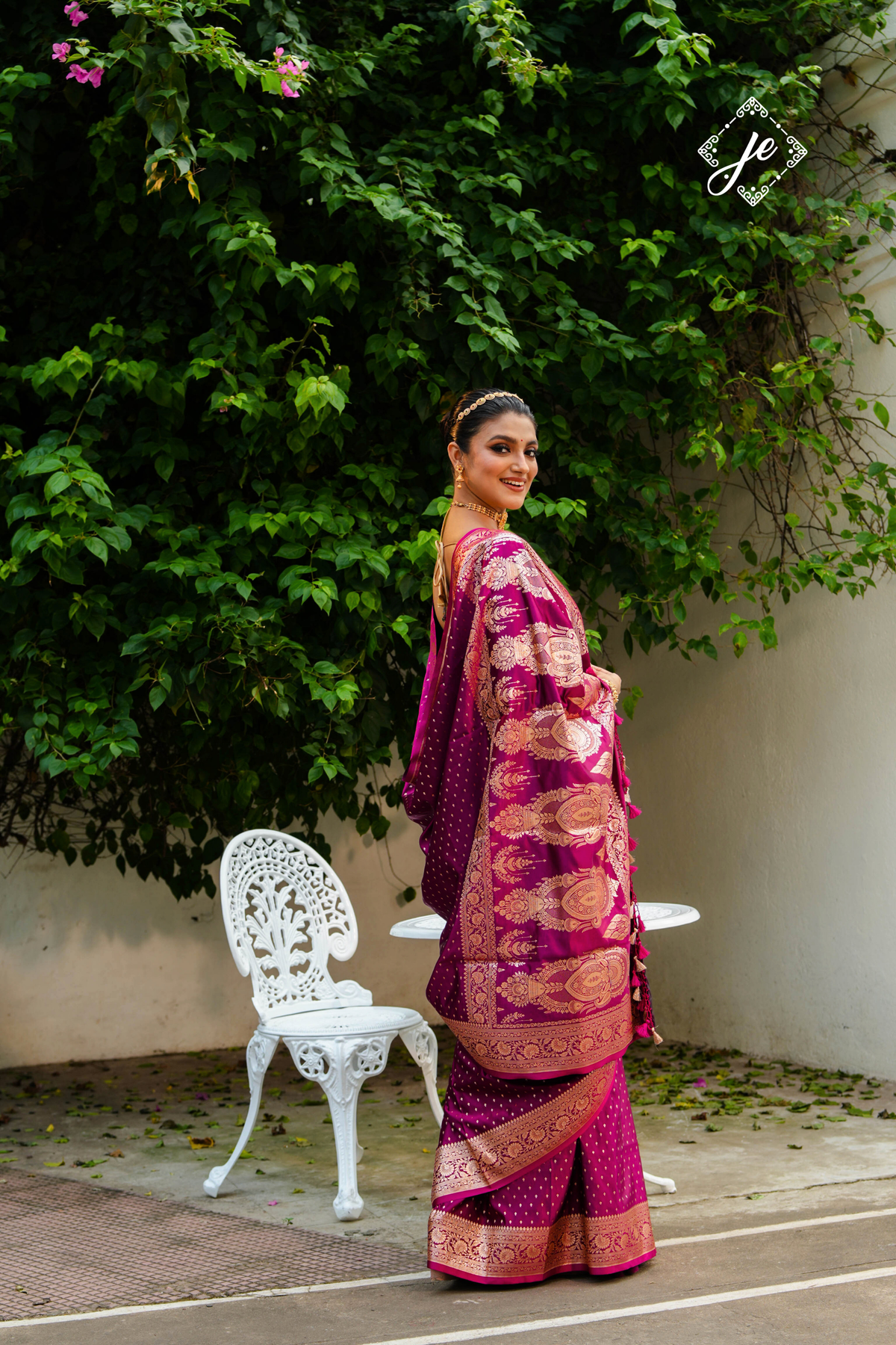 Magenta Satin Silk Buti Banarasi Saree