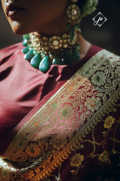 Maroon Satin Silk Meenakari Jaal Banarasi Saree