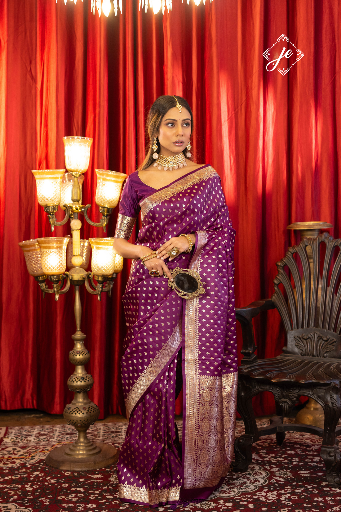 Purple Satin Silk Buti Banarasi Saree