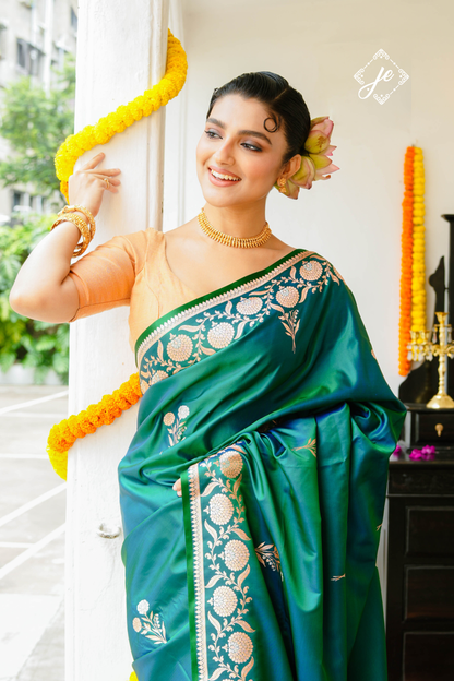 Dual Tone Green Blue Mashru Silk Banarasi Saree