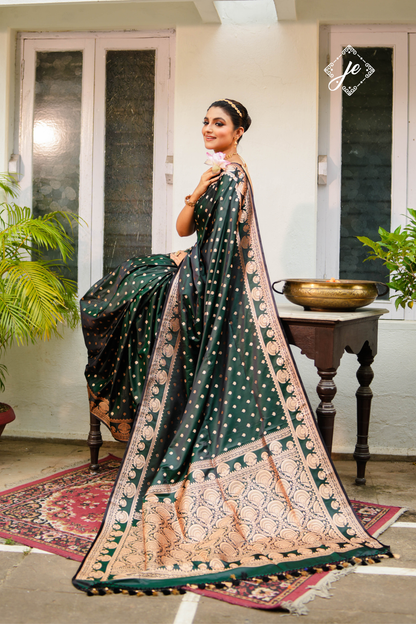 Dual Tone Green-Black Satin Silk Banarasi Saree