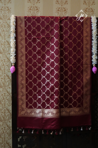 Maroon Satin Silk Banarasi Dupatta