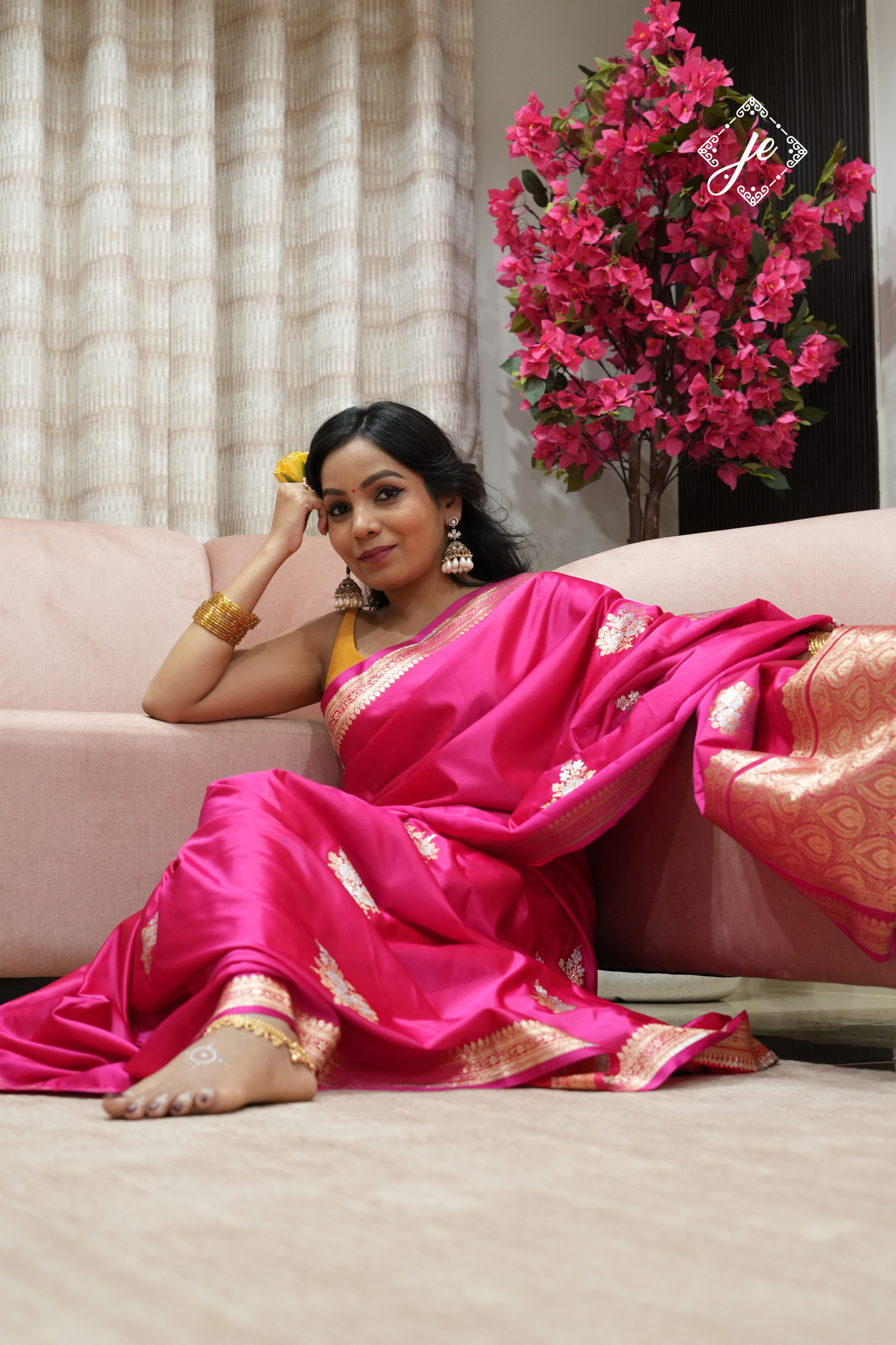 Pink Satin Silk Banarasi Saree