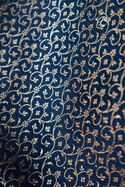 Navy Blue Satin Silk Brocade Blouse Fabric