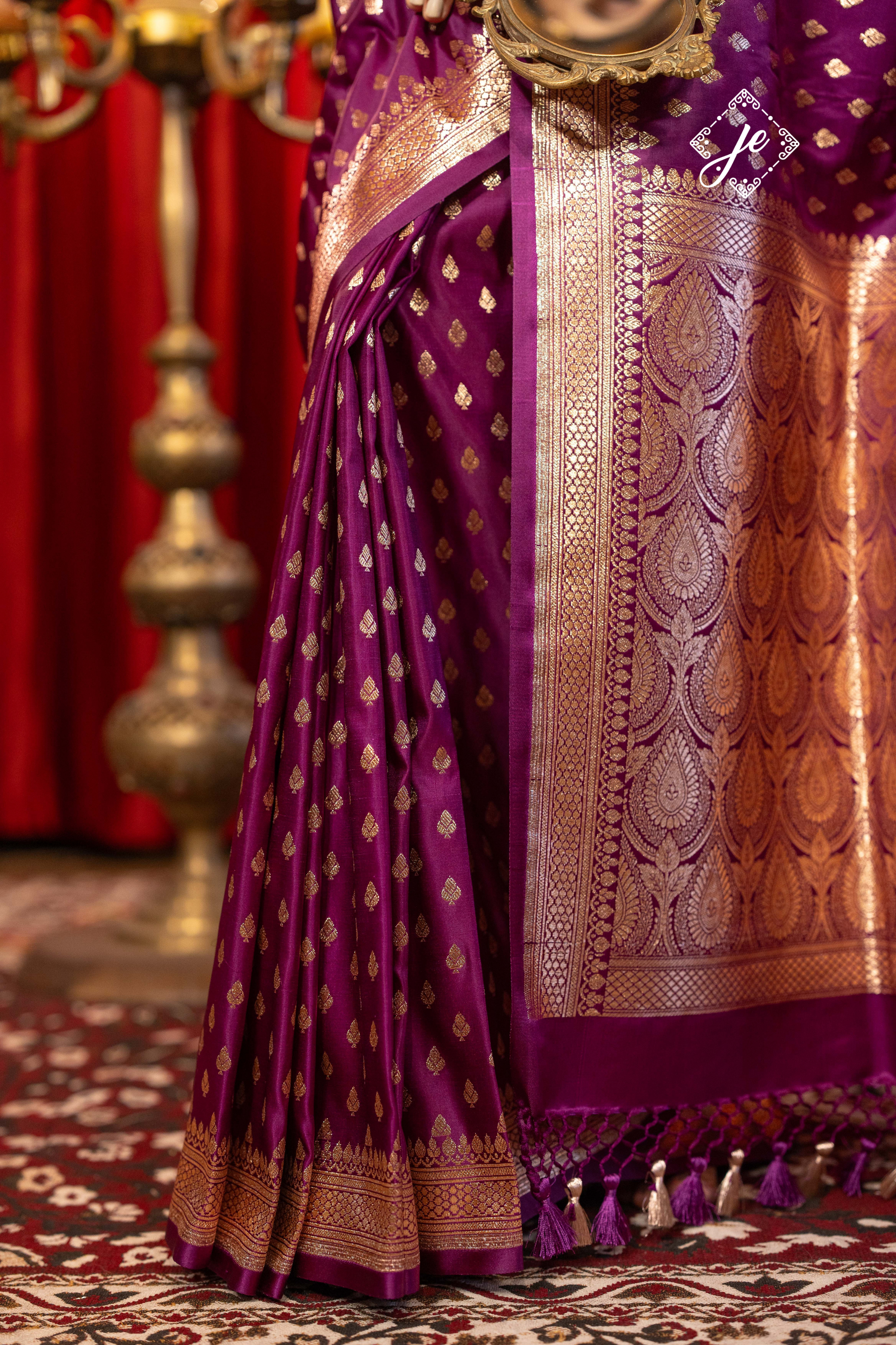 Purple Satin Silk Buti Banarasi Saree