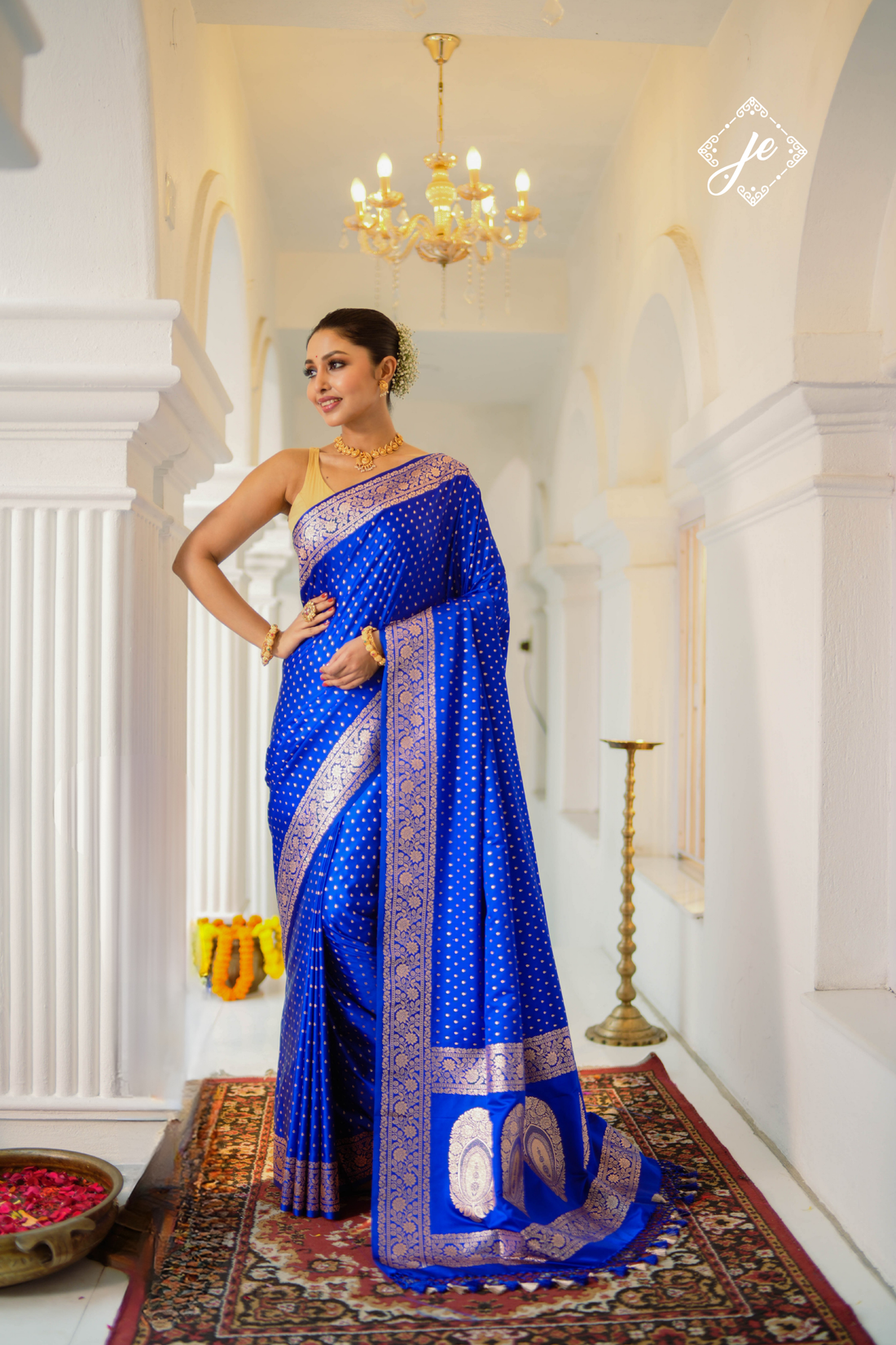 Blue Satin Silk Buti Banarasi Saree
