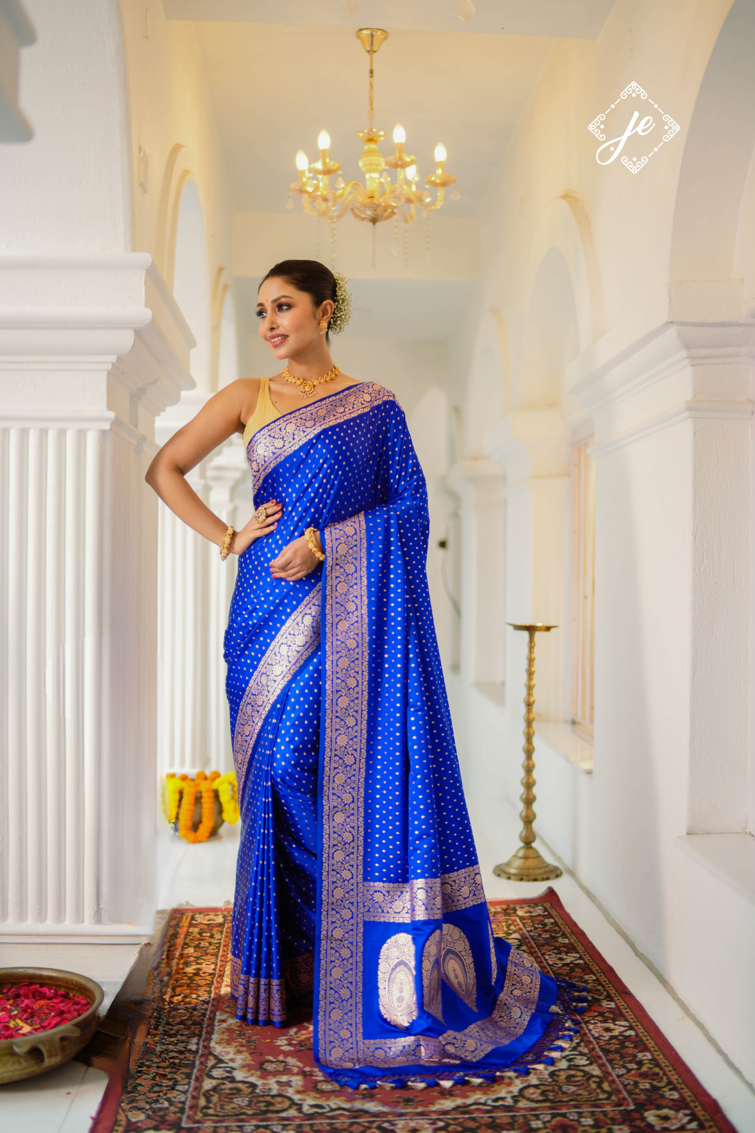Blue Satin Silk Buti Banarasi Saree