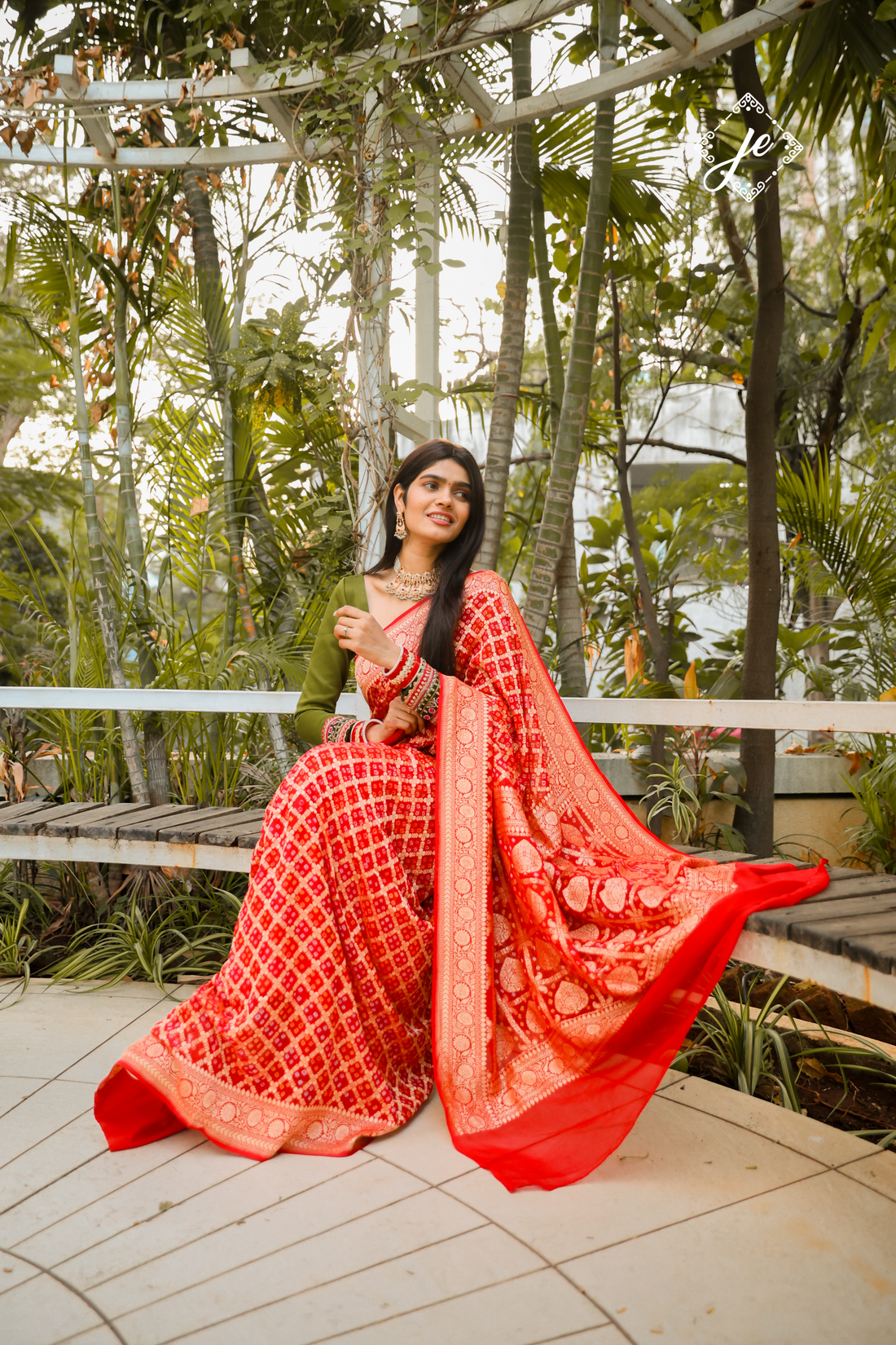 Red Bandhej Khaddi Banarasi Saree