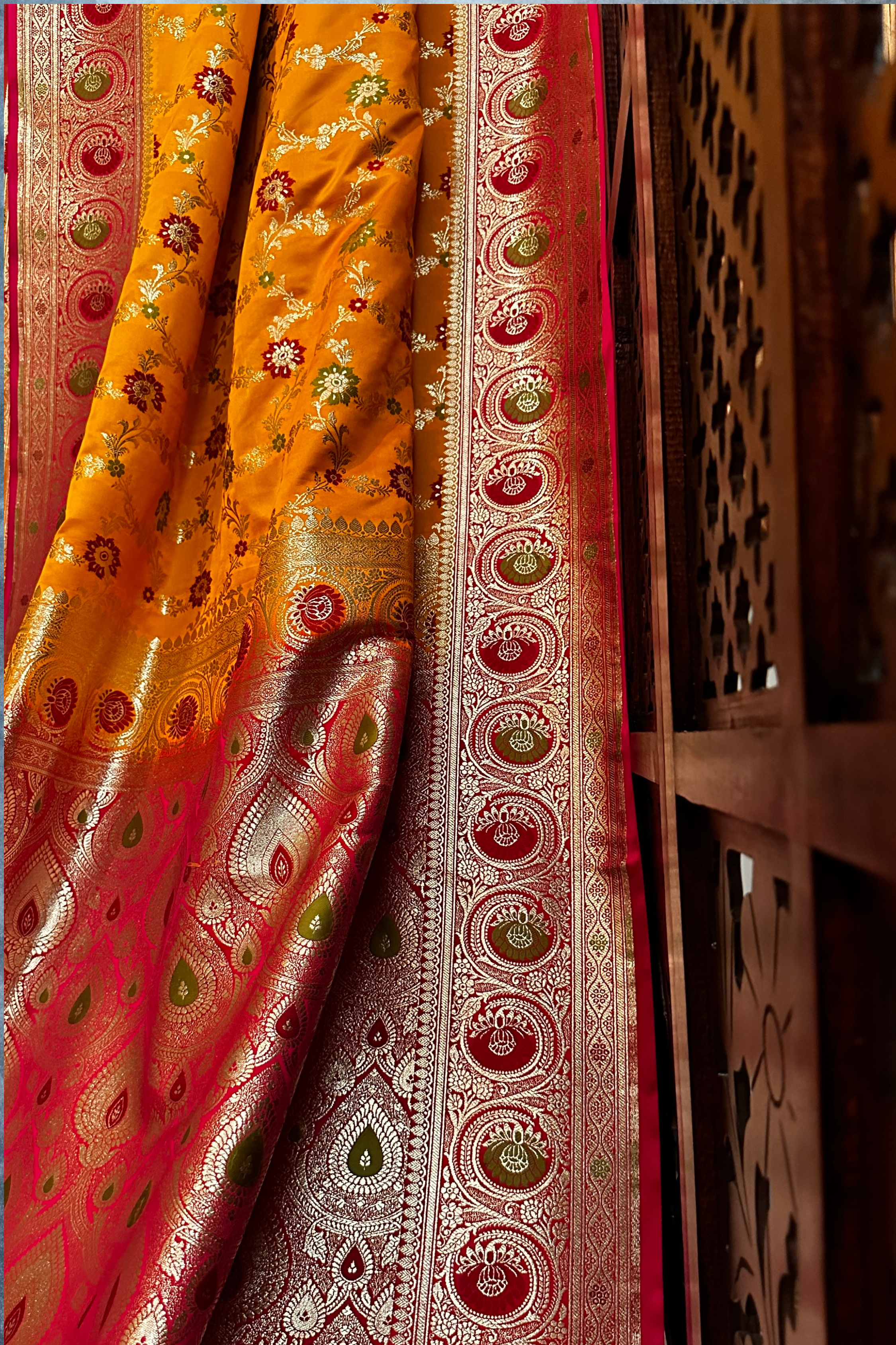 Satin Silk Yellow Meenakari Banarasi Saree