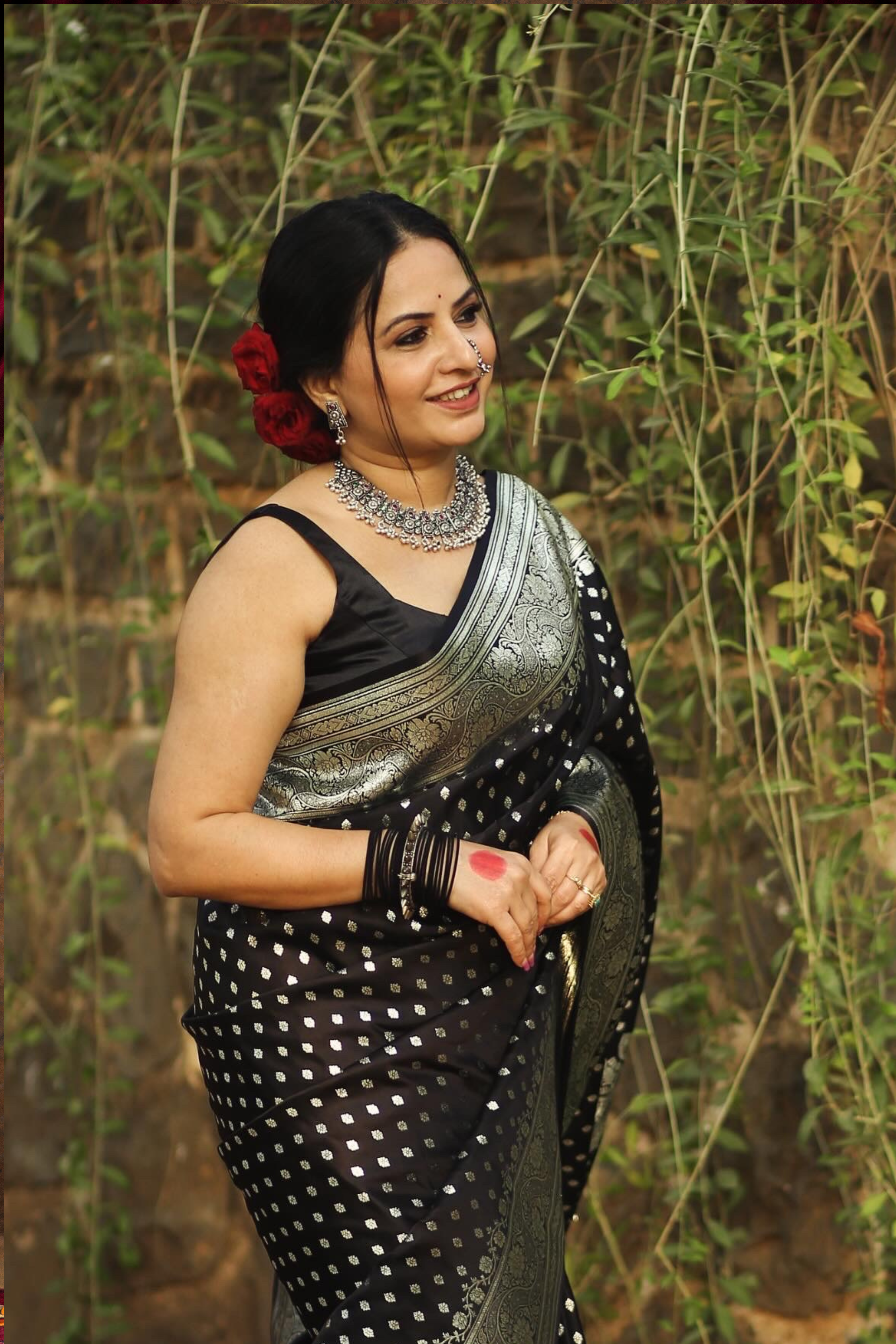 Black Satin Silk Konia Banarasi Saree