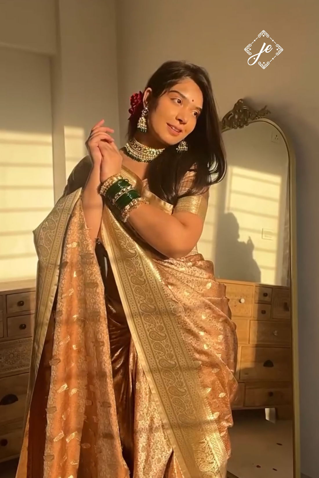 Beige Satin Silk Jamevaar Banarasi Saree