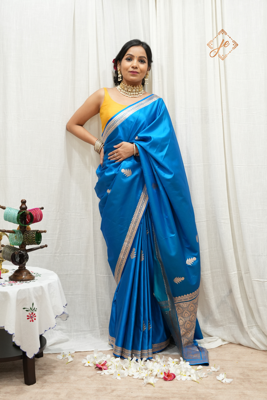 Blue Satin Silk Banarsi Saree