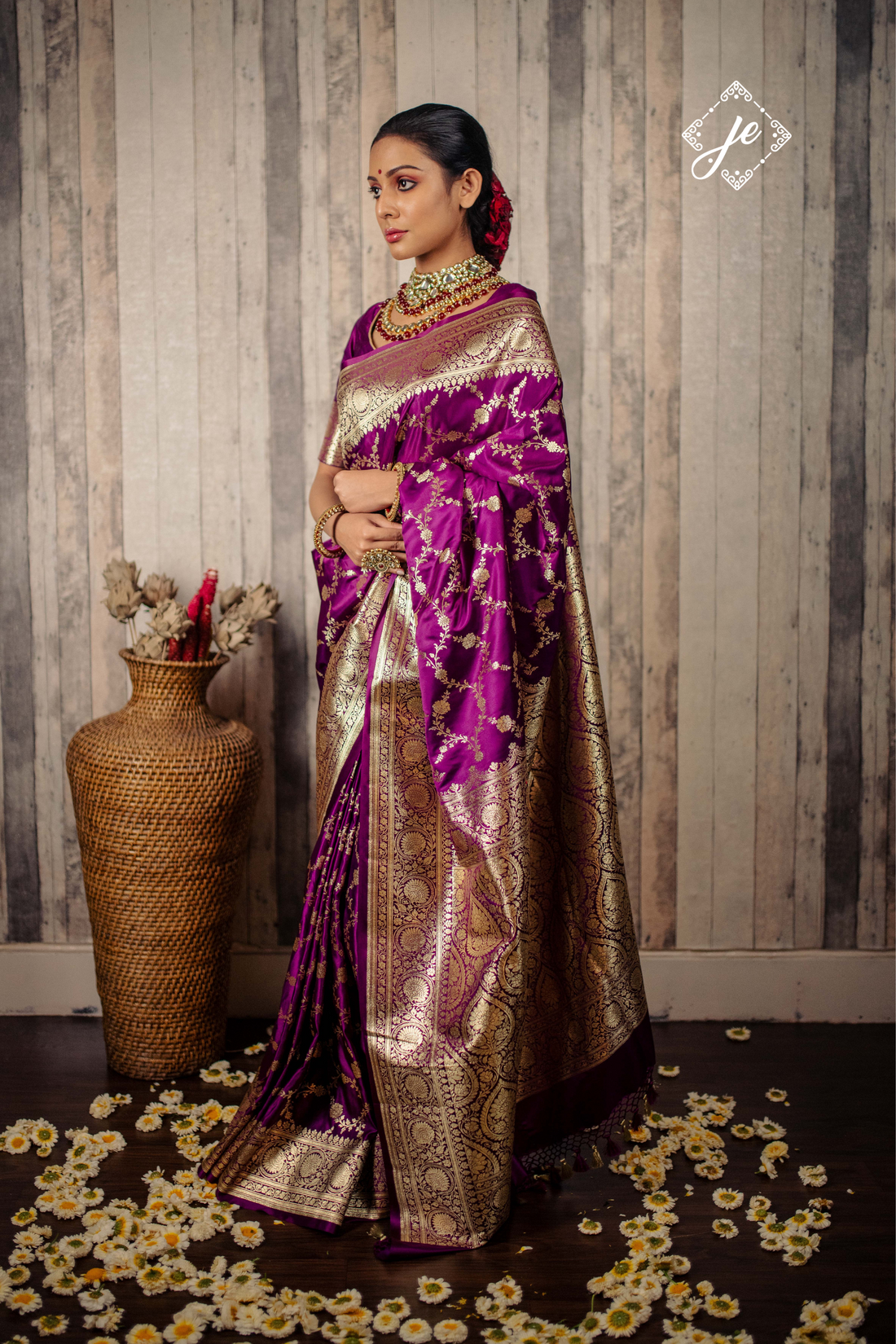 Purple Jaal Satin Silk Banarasi Saree