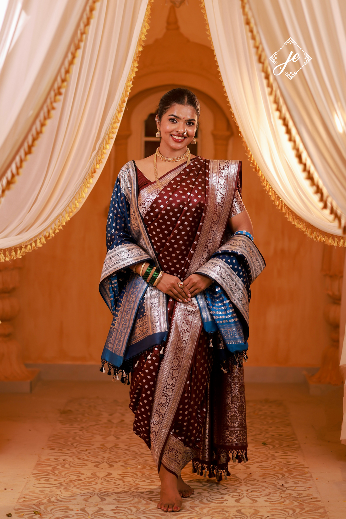 Garnet Satin Silk Buti Banarasi Saree