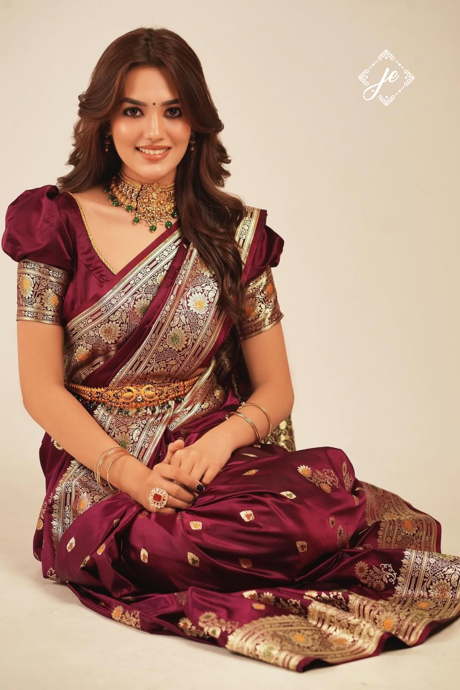 Wine Satin Silk Buti Meenakari Banarasi Saree