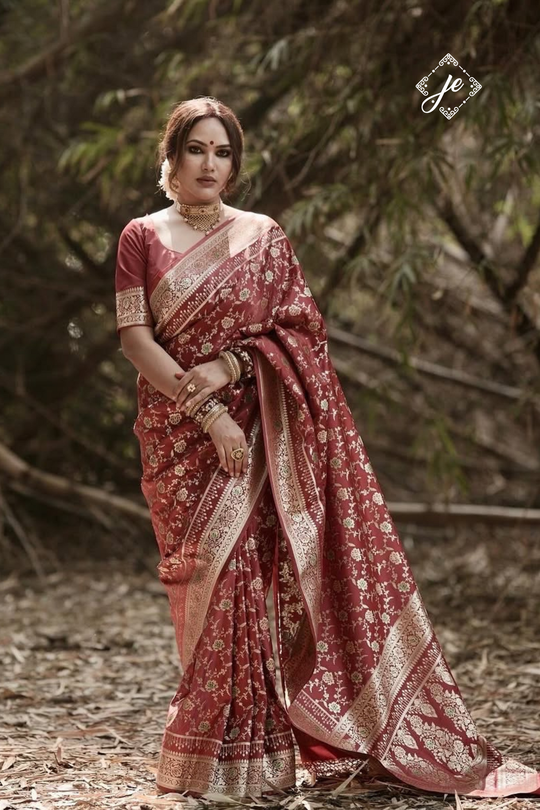 Maroon Satin Silk Jaal Banarasi Saree