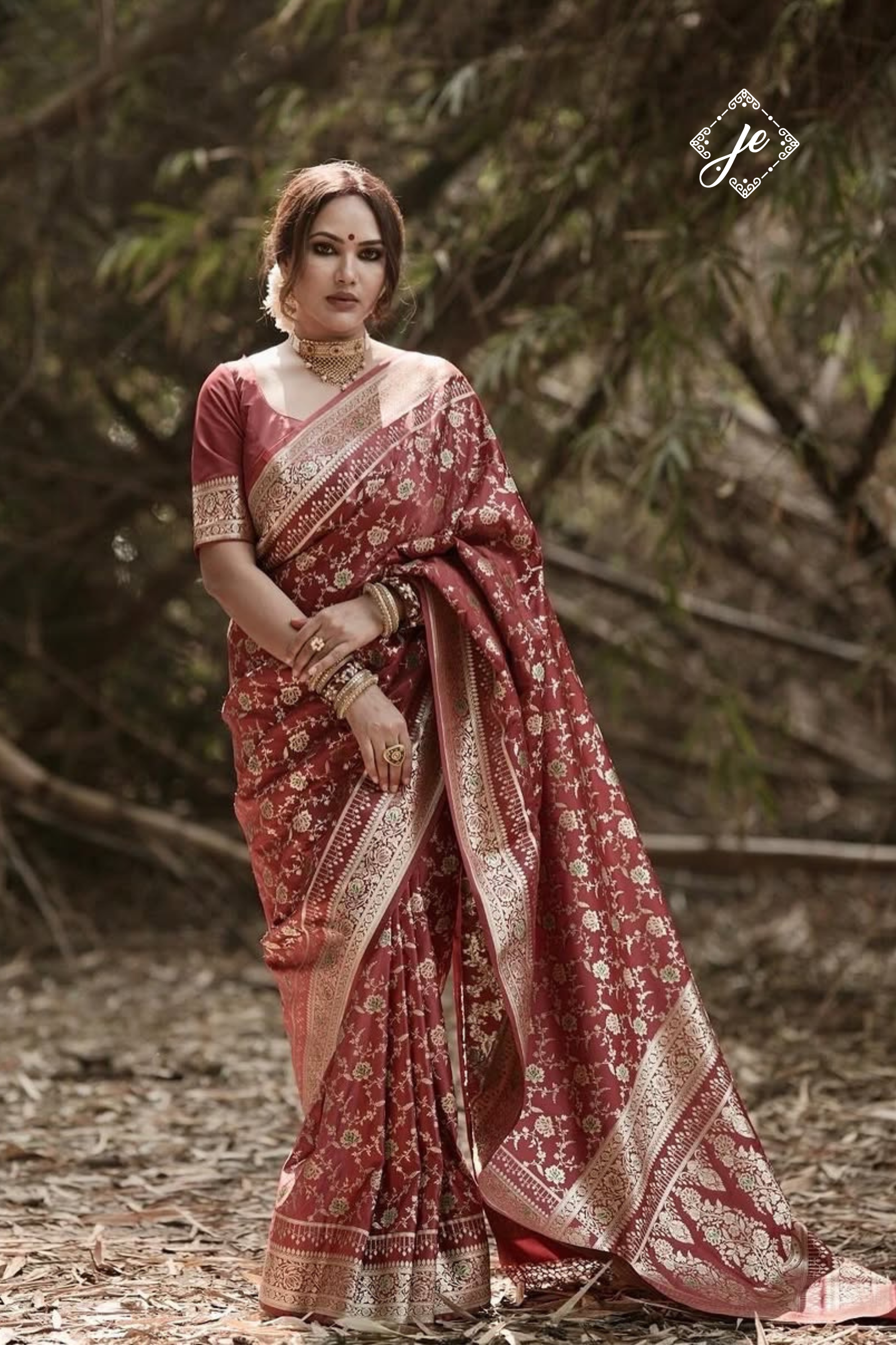 Maroon Satin Silk Jaal Banarasi Saree