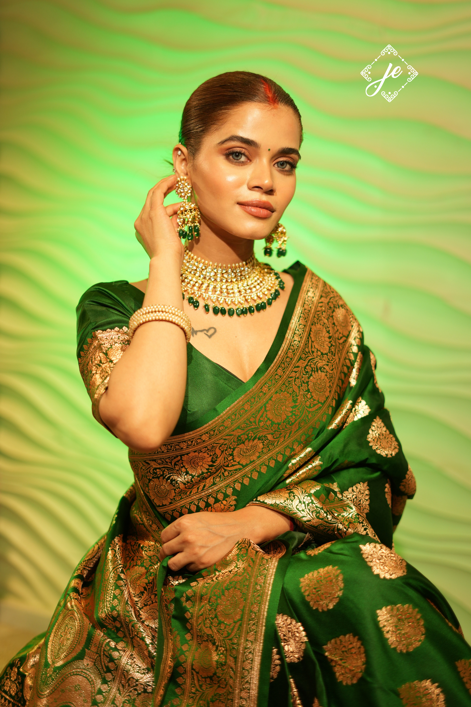 Green Satin Silk Banarasi Saree