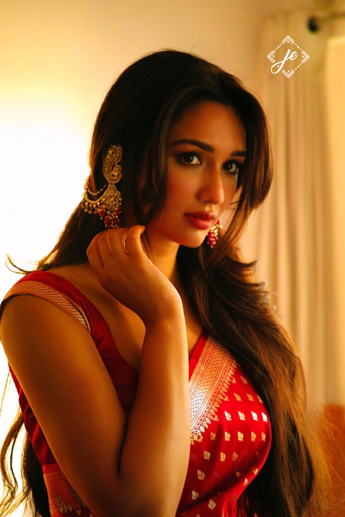 Red Satin Silk Buti Banarasi Saree