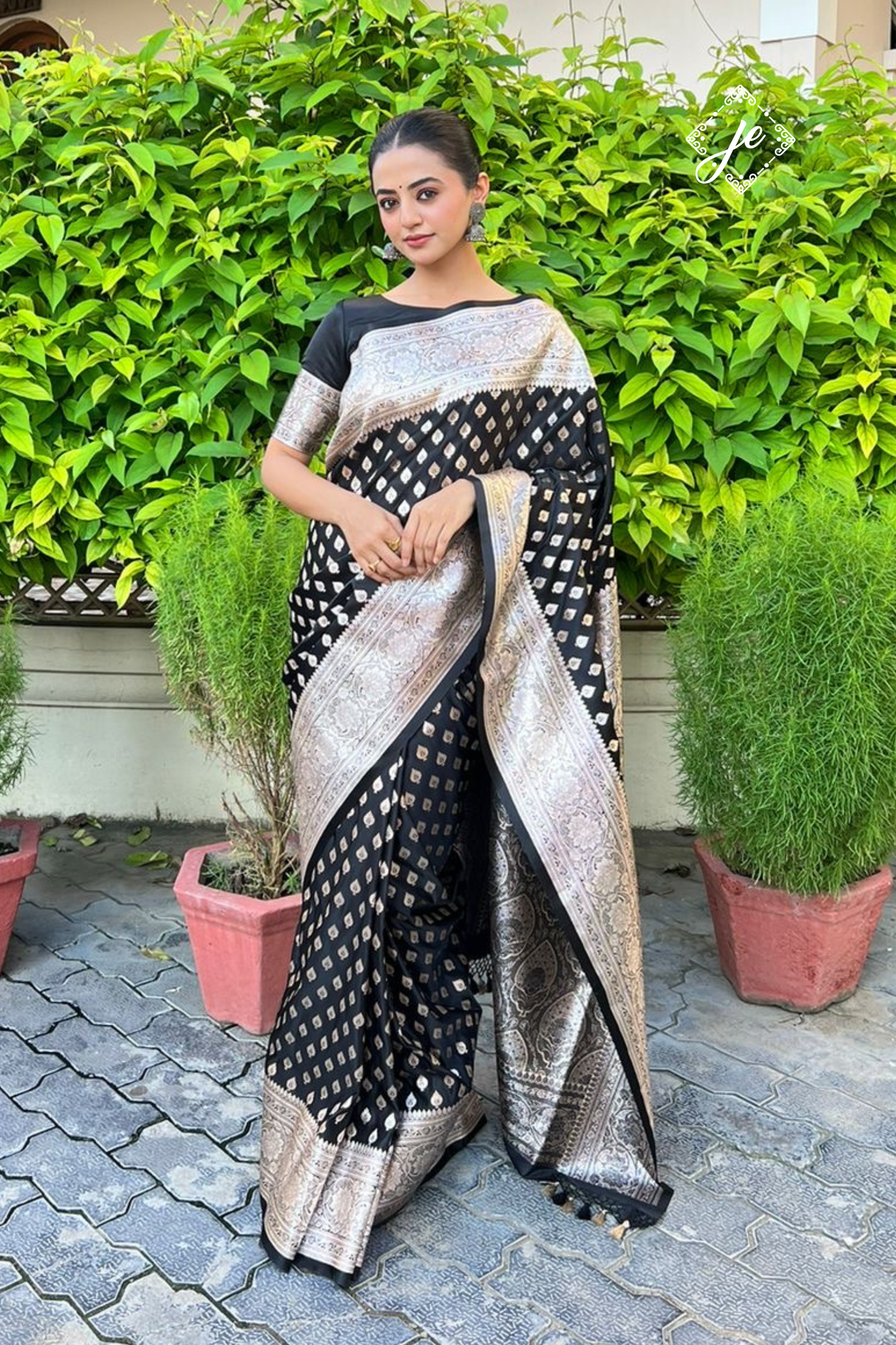 Black Satin Silk Butidar Banarasi Saree