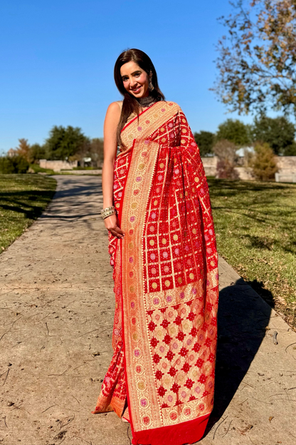 Red Khaddi Meenakari Banarasi Saree