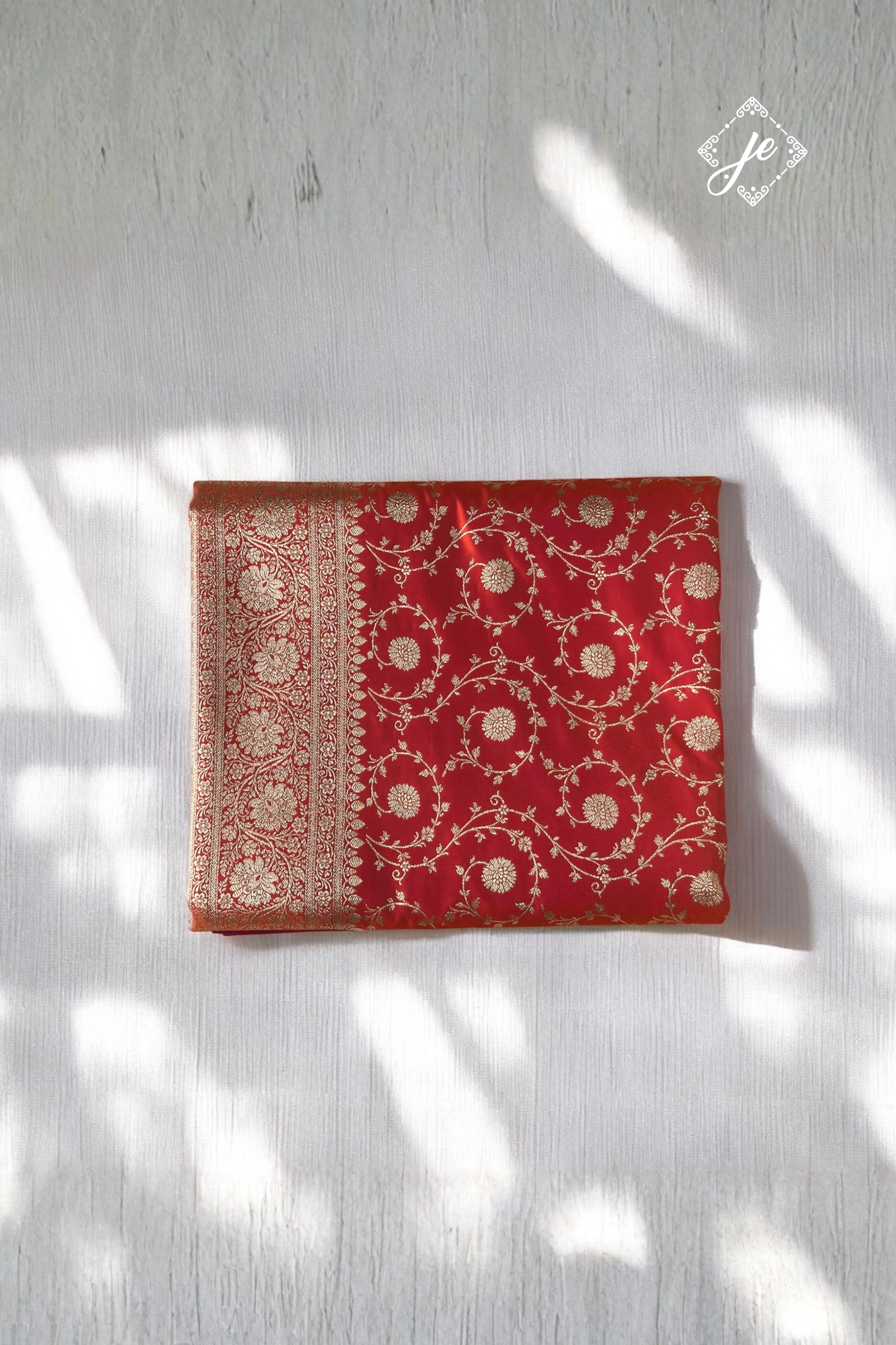 Sunset Orange Satin Silk Jaal Banarasi Saree