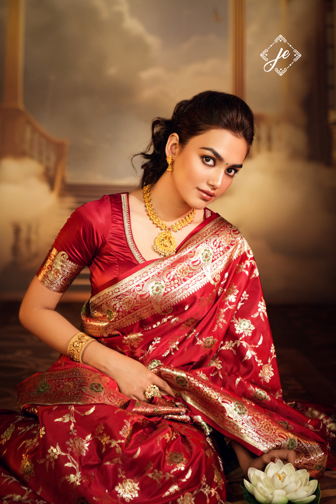 Maroon Satin Silk Meenakari Jaal Banarasi Saree